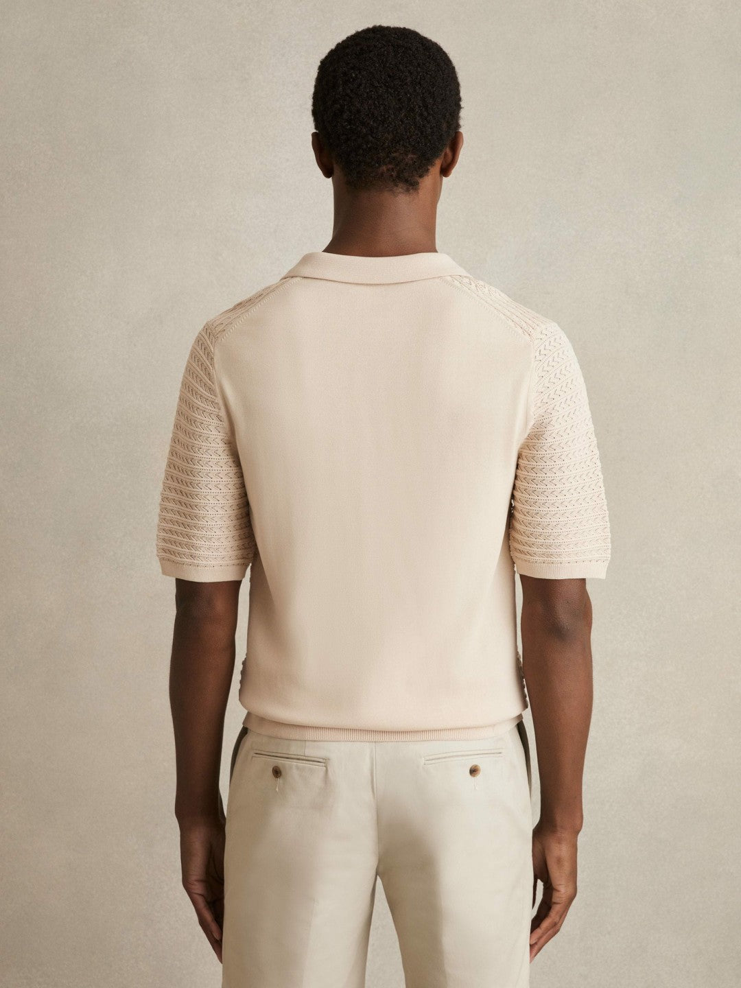 Reiss Savings - Pointelle Open-Collar Polo Shirt in Stone