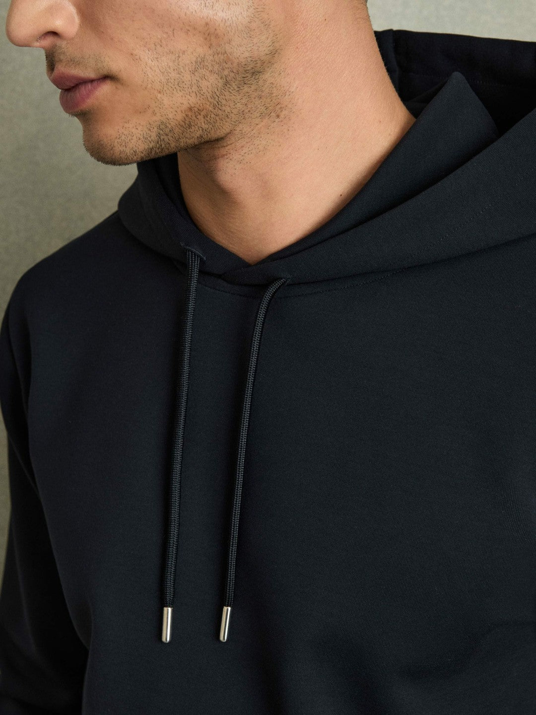 Reiss Deal - Interlock Jersey Drawstring Hoodie in Navy Blue