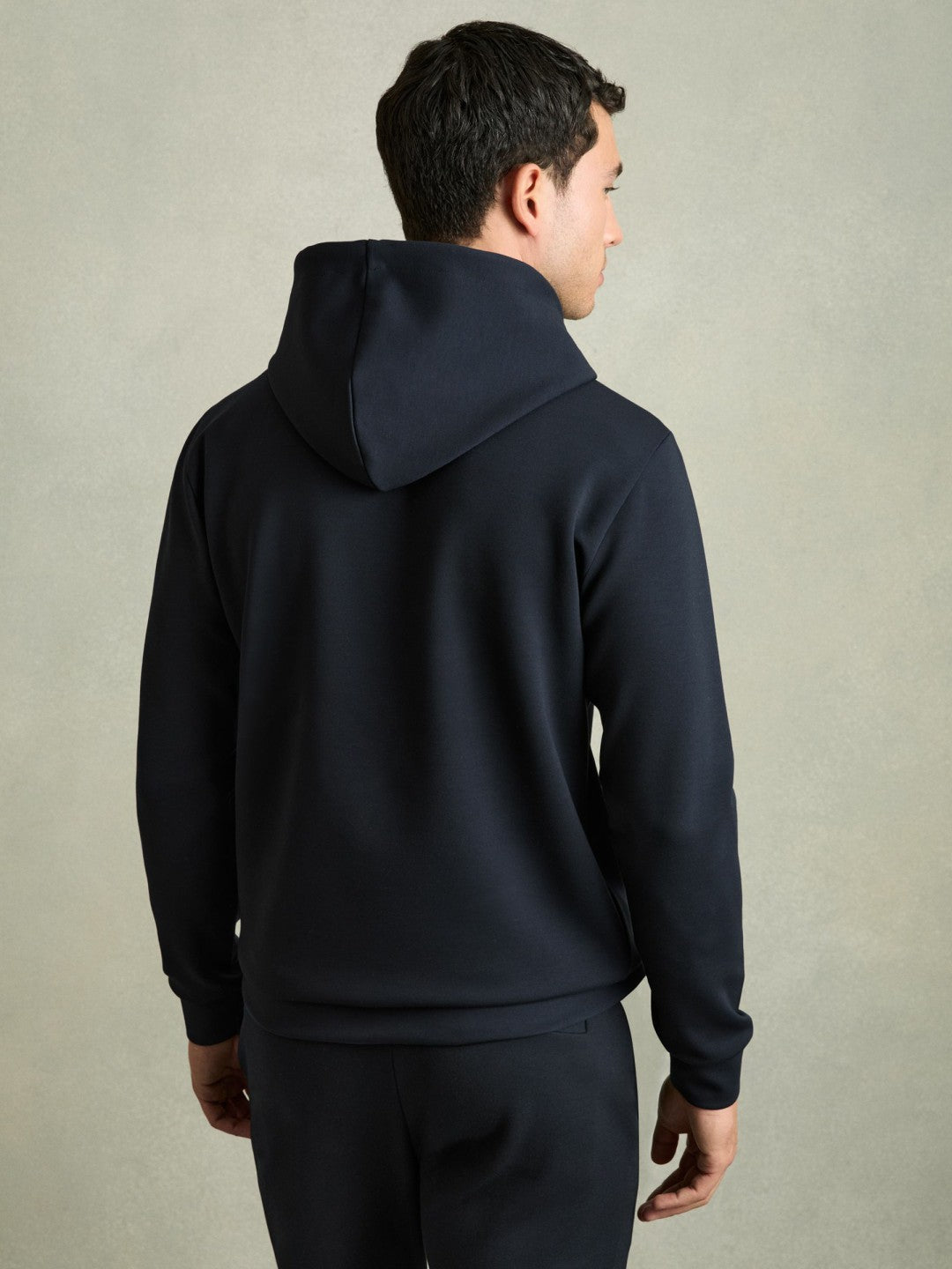 Reiss Deal - Interlock Jersey Drawstring Hoodie in Navy Blue