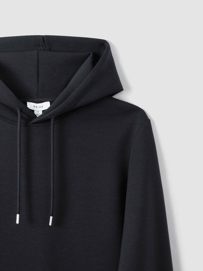 Reiss Deal - Interlock Jersey Drawstring Hoodie in Navy Blue