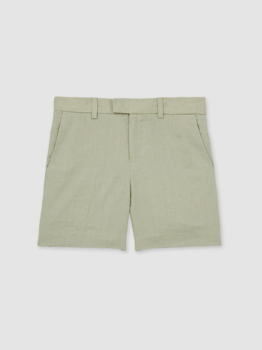 Reiss Affordable - 13-14 yrs Slim Fit Linen Adjustable Trousers in Apple