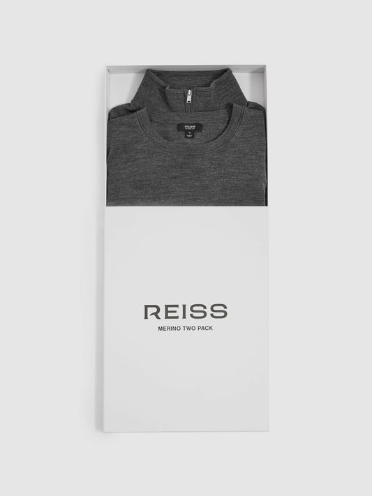 Reiss Offer - Pack of Two Merino Wool Jumpers in Derby Grey Marl