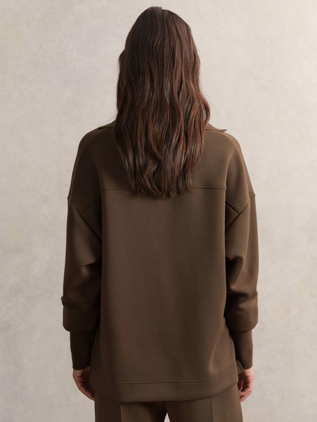 Reiss Offer - Interlock Open-Collar Sweatshirt in Chocolate