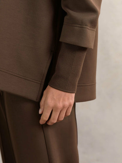 Reiss Offer - Interlock Open-Collar Sweatshirt in Chocolate