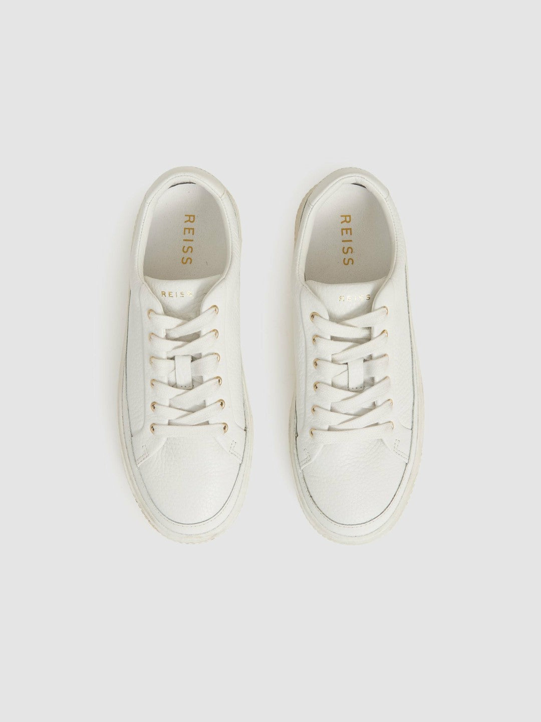 Reiss Popular Choice - Grained Leather Platform Trainers in White