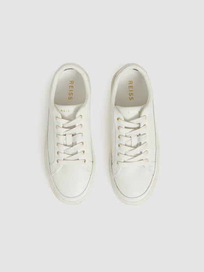 Reiss Popular Choice - Grained Leather Platform Trainers in White