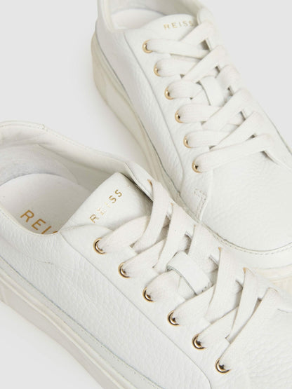 Reiss Popular Choice - Grained Leather Platform Trainers in White