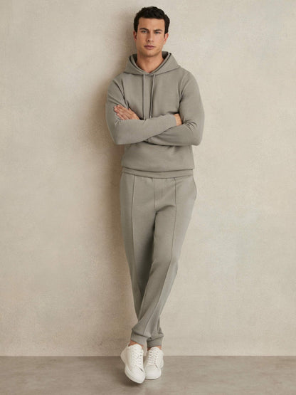 Reiss Interlock Jersey Drawstring Hoodie in Taupe