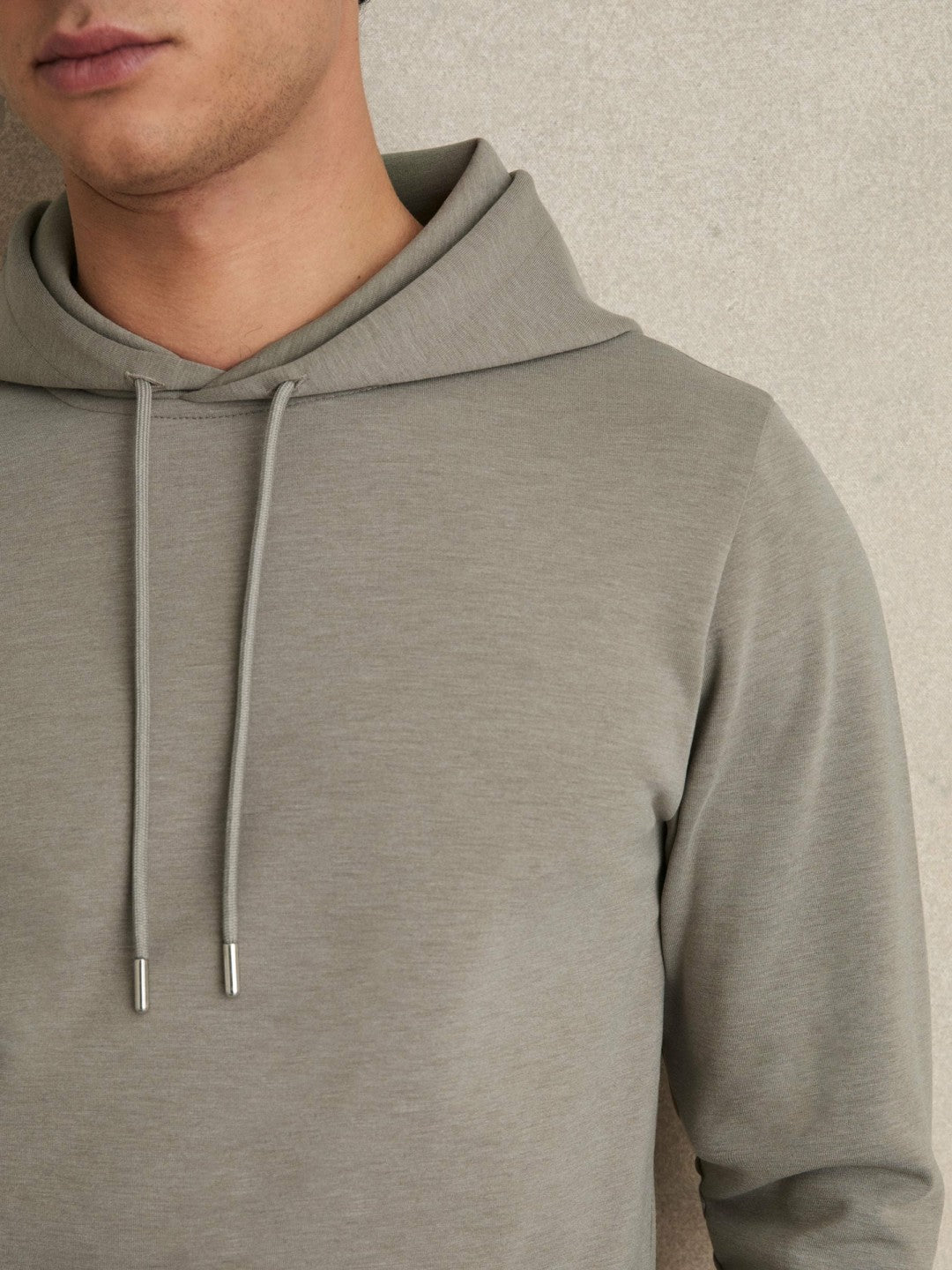 Reiss Interlock Jersey Drawstring Hoodie in Taupe