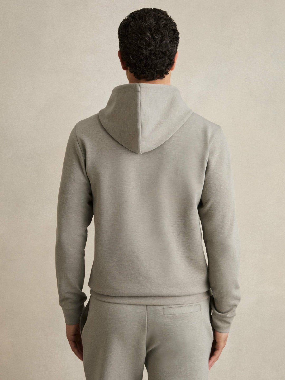 Reiss Interlock Jersey Drawstring Hoodie in Taupe