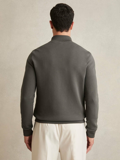 Reiss Deal - Hybrid Quilt and Knit Zip-Through Jacket in Sage