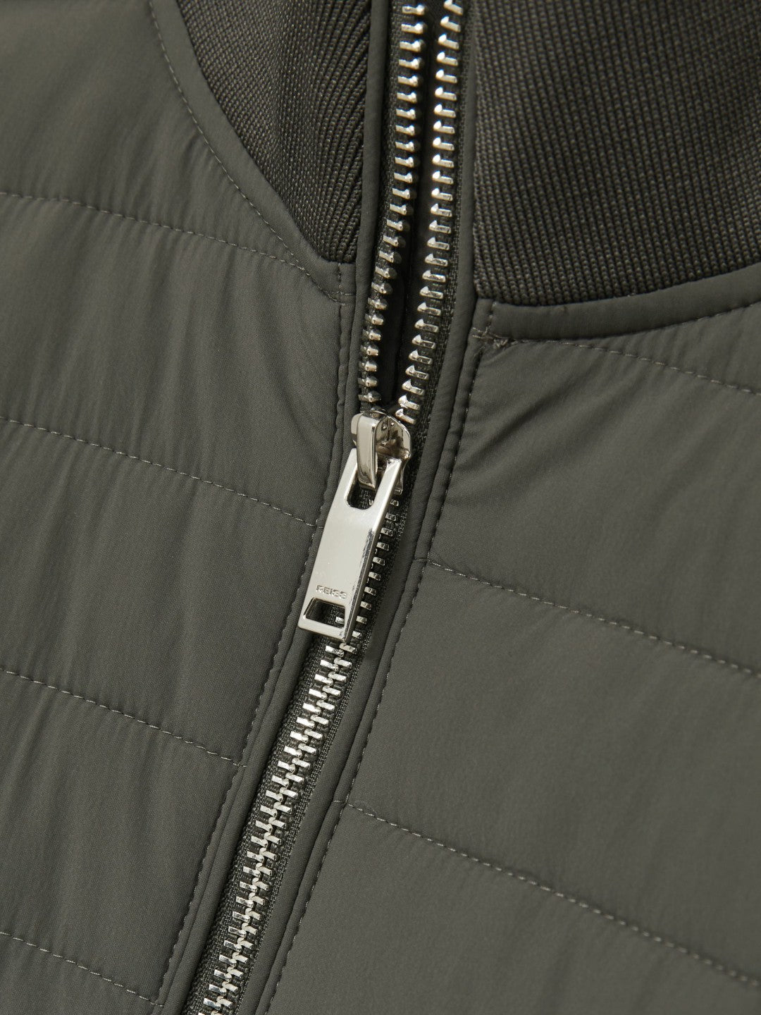 Reiss Deal - Hybrid Quilt and Knit Zip-Through Jacket in Sage