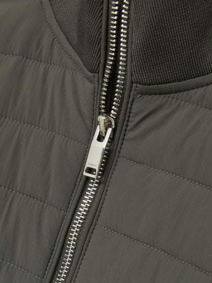 Reiss Deal - Hybrid Quilt and Knit Zip-Through Jacket in Sage