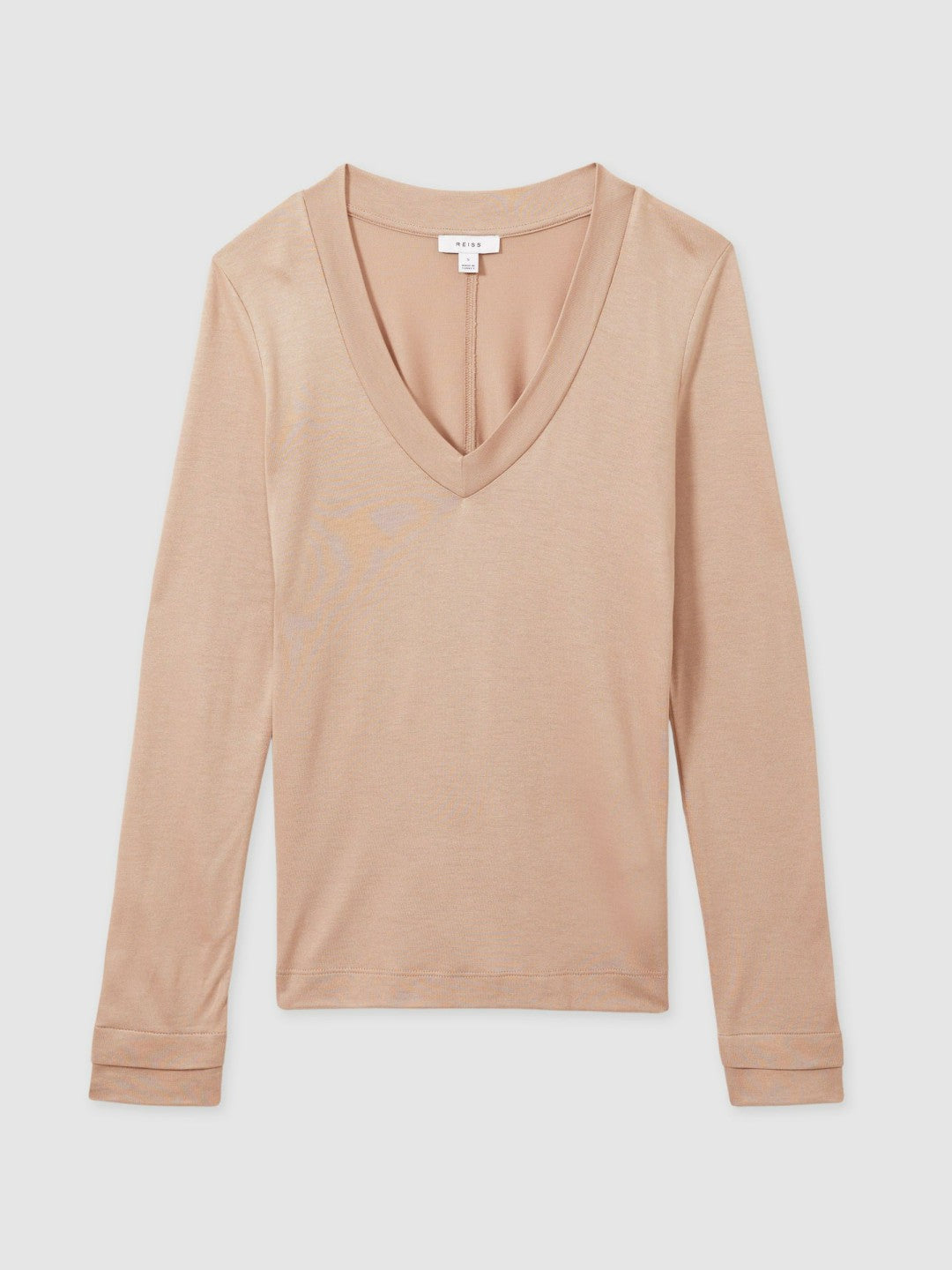 Reiss Deal - Jersey V-Neck Top in Camel