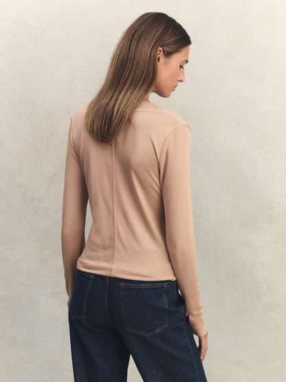 Reiss Deal - Jersey V-Neck Top in Camel
