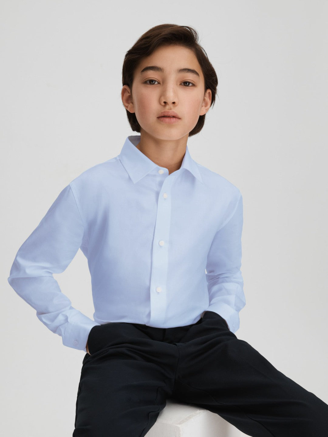Reiss Sale - 3-9 yrs Slim Fit Cotton Shirt in Soft Blue
