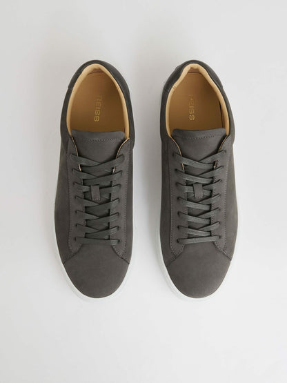 Reiss Savings - Nubuck Leather Low-Top Trainers in Grey