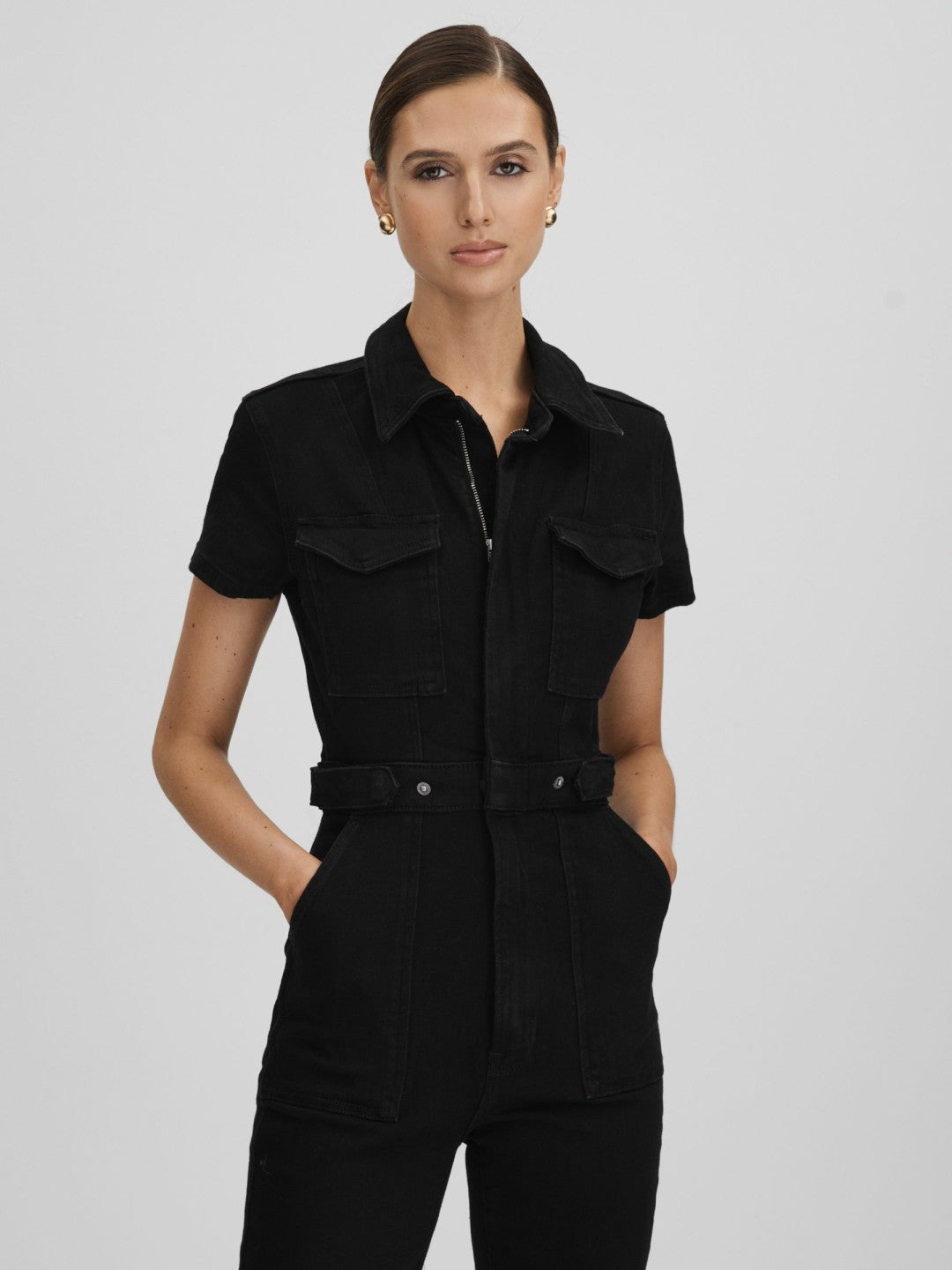 Reiss Featured - Good American Denim Jumpsuit in Black