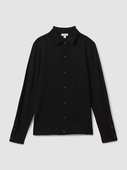 Reiss Savings - Merino Wool Button-Through Cardigan in Black