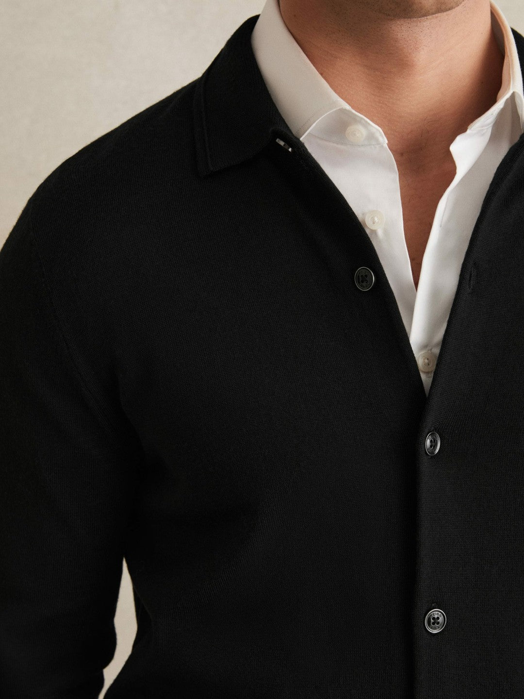 Reiss Savings - Merino Wool Button-Through Cardigan in Black