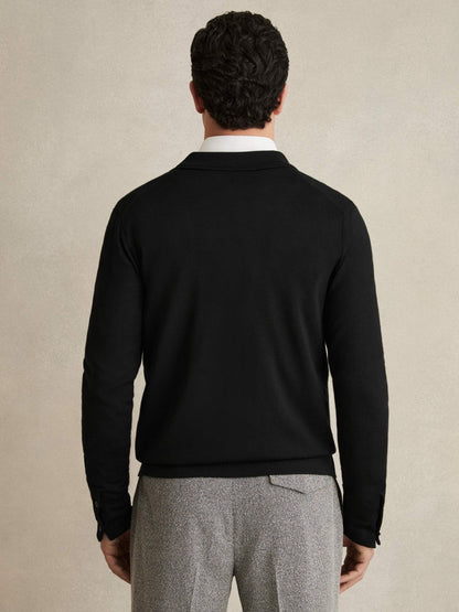Reiss Savings - Merino Wool Button-Through Cardigan in Black