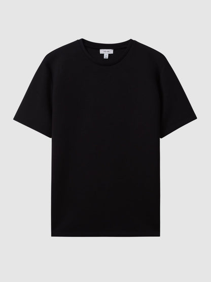 Reiss Sale - Interlock Jersey Crew Neck T-Shirt in Black