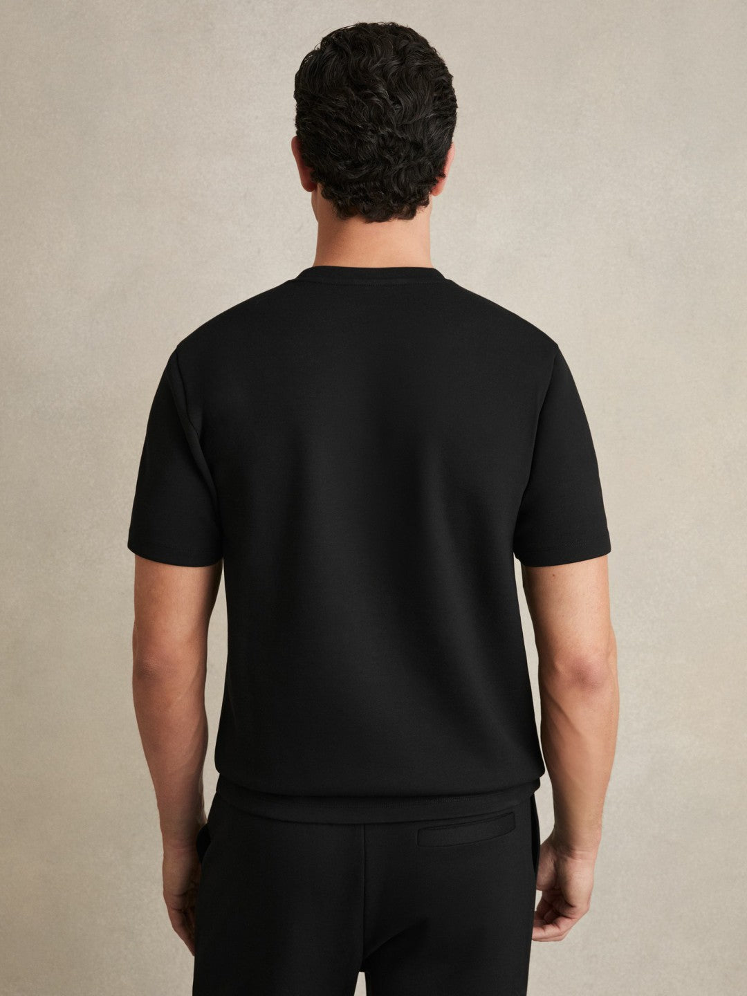 Reiss Sale - Interlock Jersey Crew Neck T-Shirt in Black