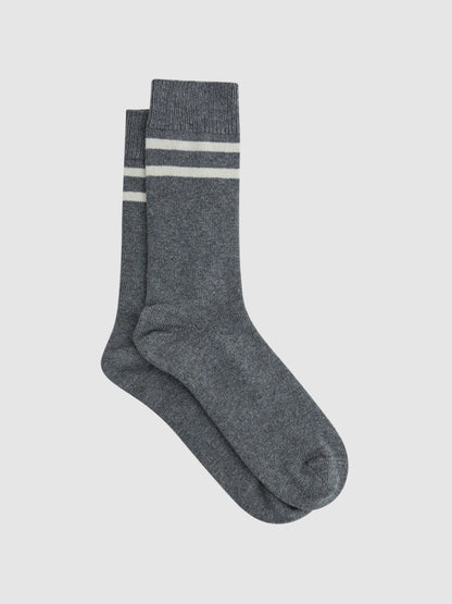 Reiss Featured - Wool Blend Striped Crew Socks in Grey Melange