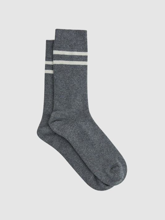 Reiss Featured - Wool Blend Striped Crew Socks in Grey Melange