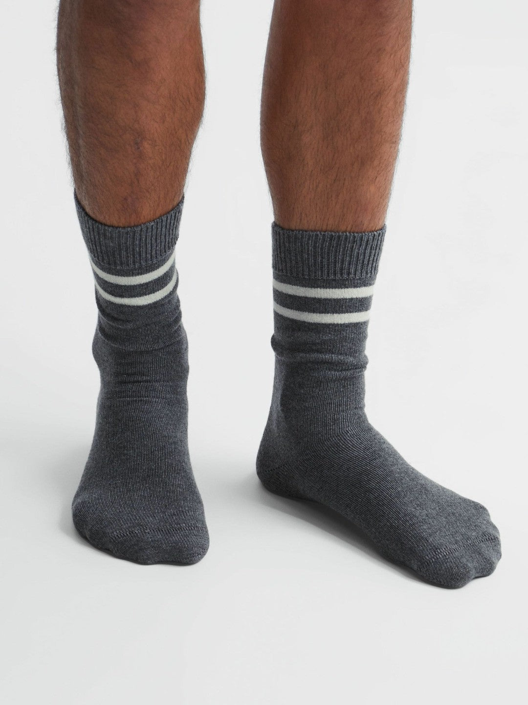 Reiss Featured - Wool Blend Striped Crew Socks in Grey Melange