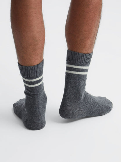 Reiss Featured - Wool Blend Striped Crew Socks in Grey Melange