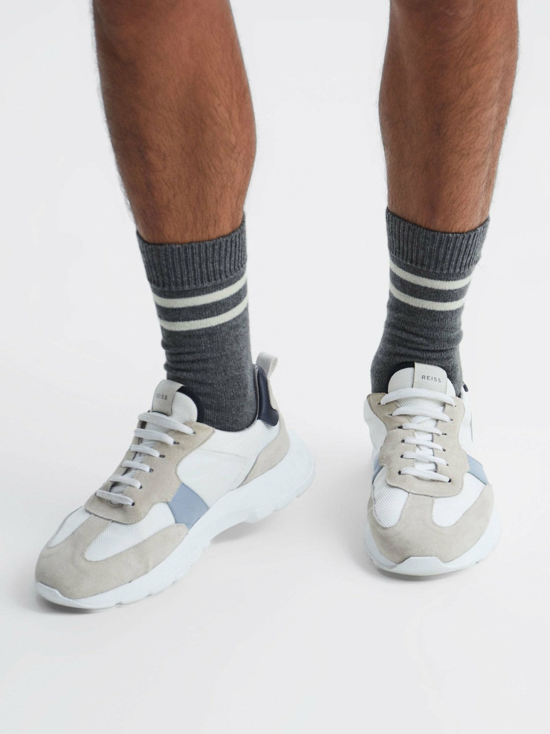 Reiss Featured - Wool Blend Striped Crew Socks in Grey Melange