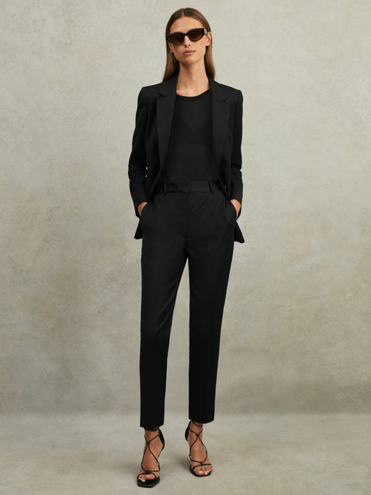 Reiss Wool Blend Tapered Suit Trousers in Black