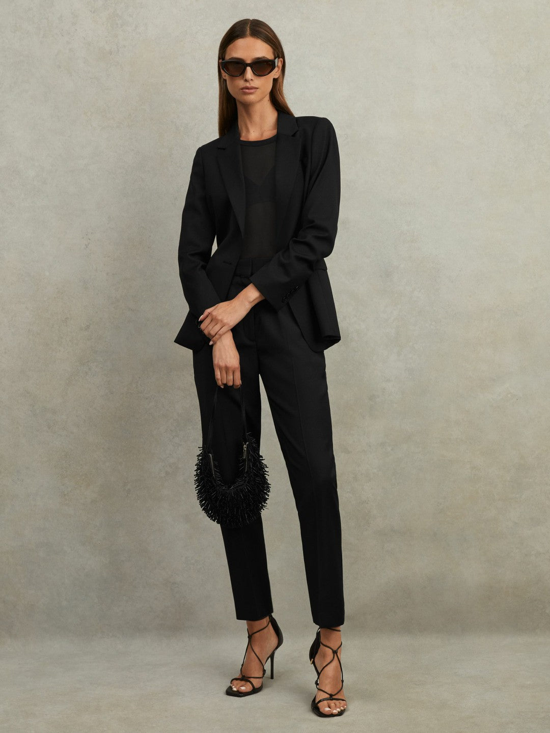 Reiss Wool Blend Tapered Suit Trousers in Black
