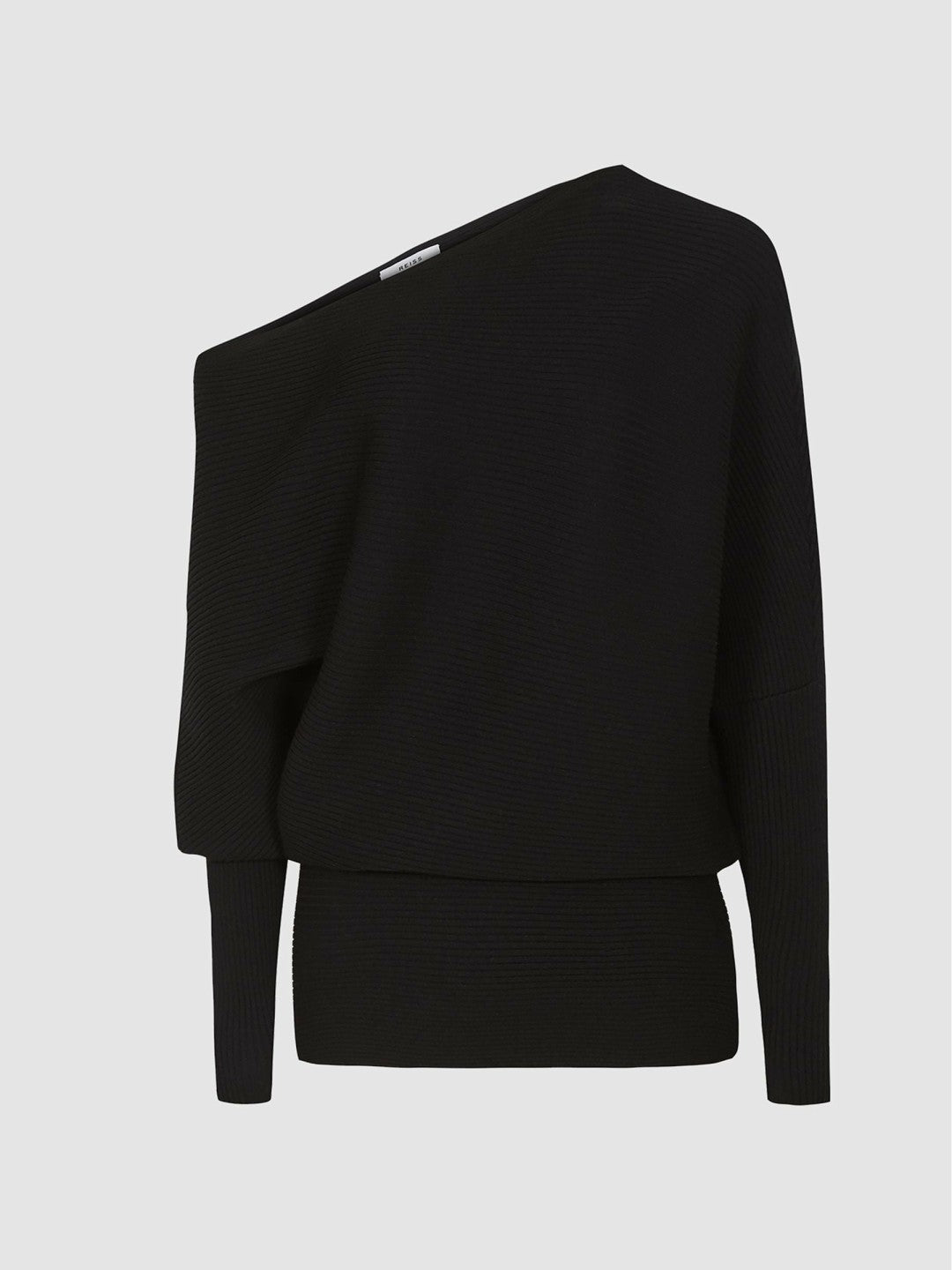 Reiss Asymmetric Knitted Top in Black