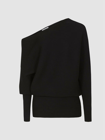 Reiss Asymmetric Knitted Top in Black