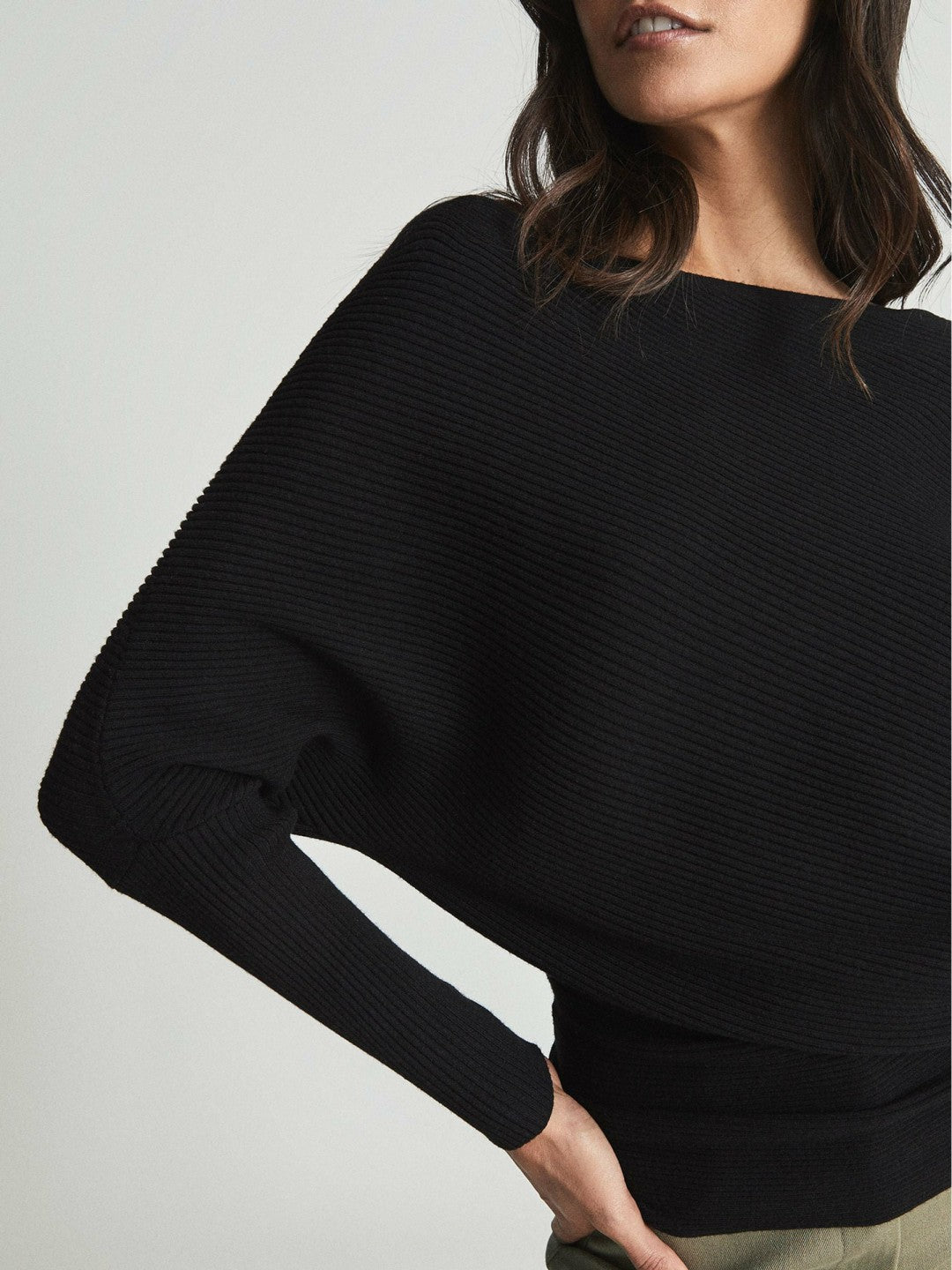 Reiss Asymmetric Knitted Top in Black