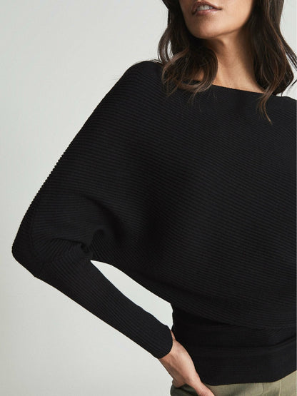 Reiss Asymmetric Knitted Top in Black