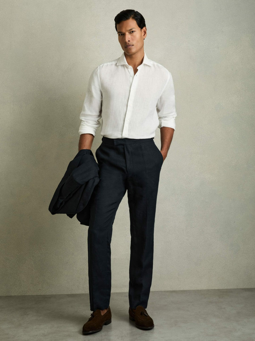 Reiss Linen Button-Through Shirt in White