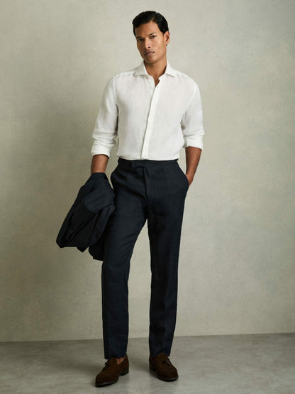 Reiss Linen Button-Through Shirt in White
