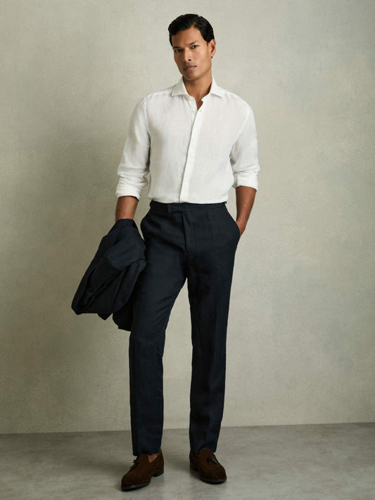 Reiss Offer - Linen Button-Through Shirt in White