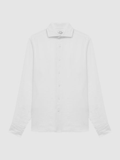 Reiss Linen Button-Through Shirt in White