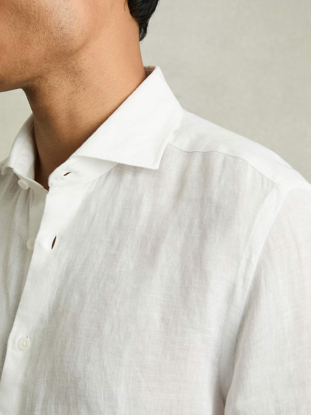 Reiss Linen Button-Through Shirt in White