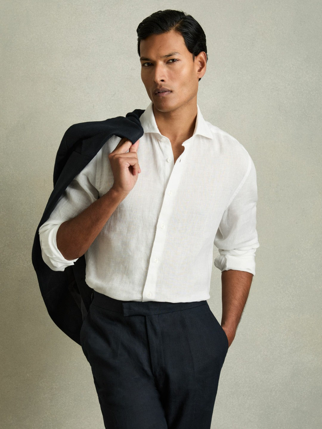Reiss Linen Button-Through Shirt in White