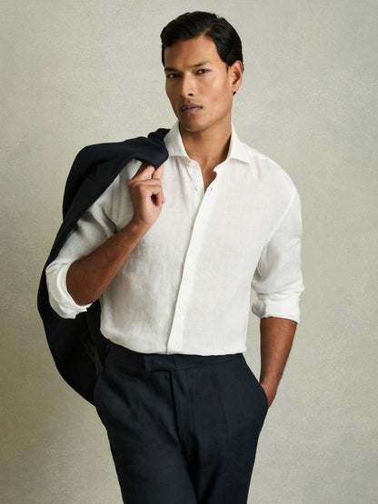 Reiss Linen Button-Through Shirt in White