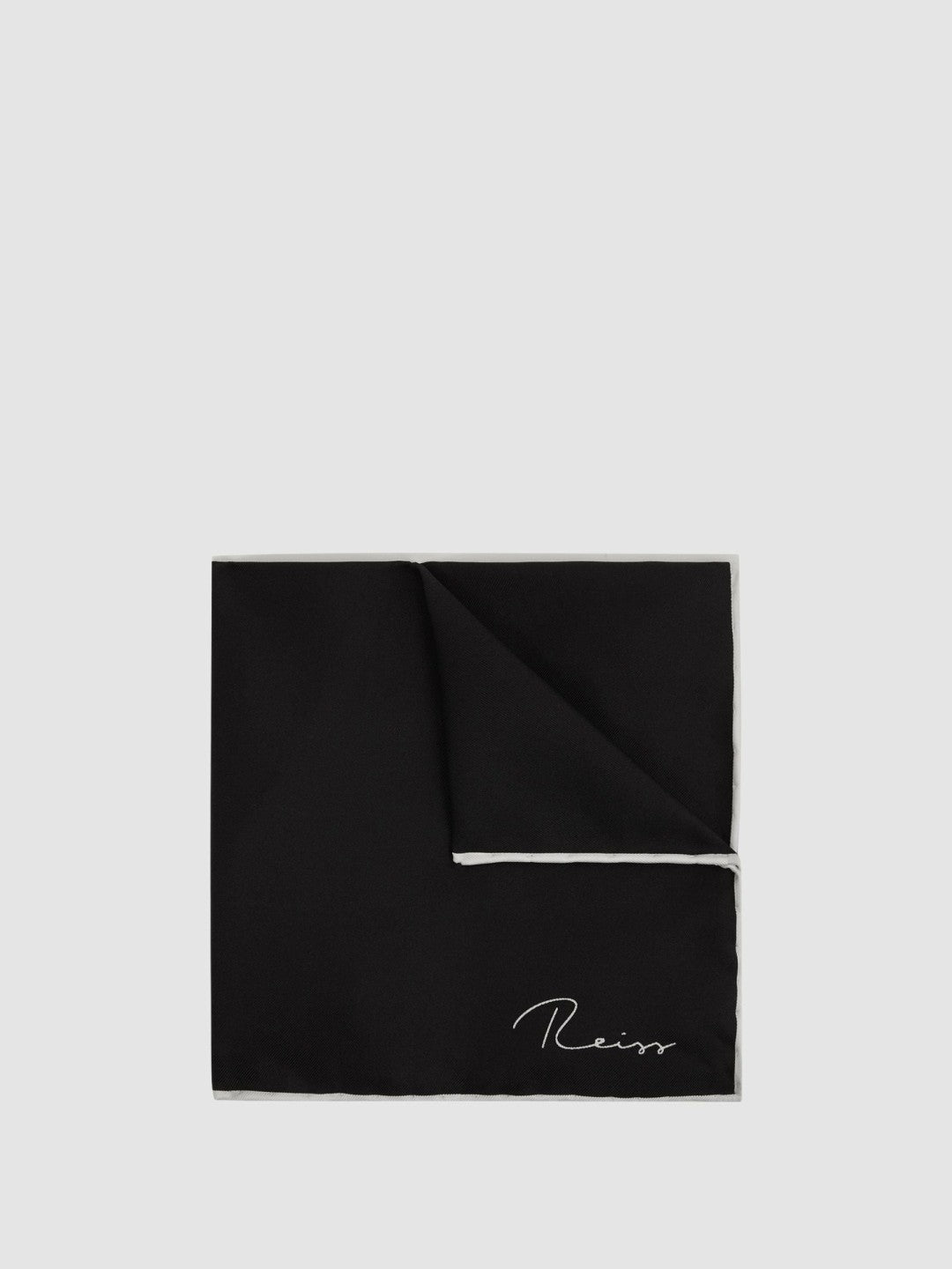 Reiss Deal - Plain Silk Pocket Square in Black