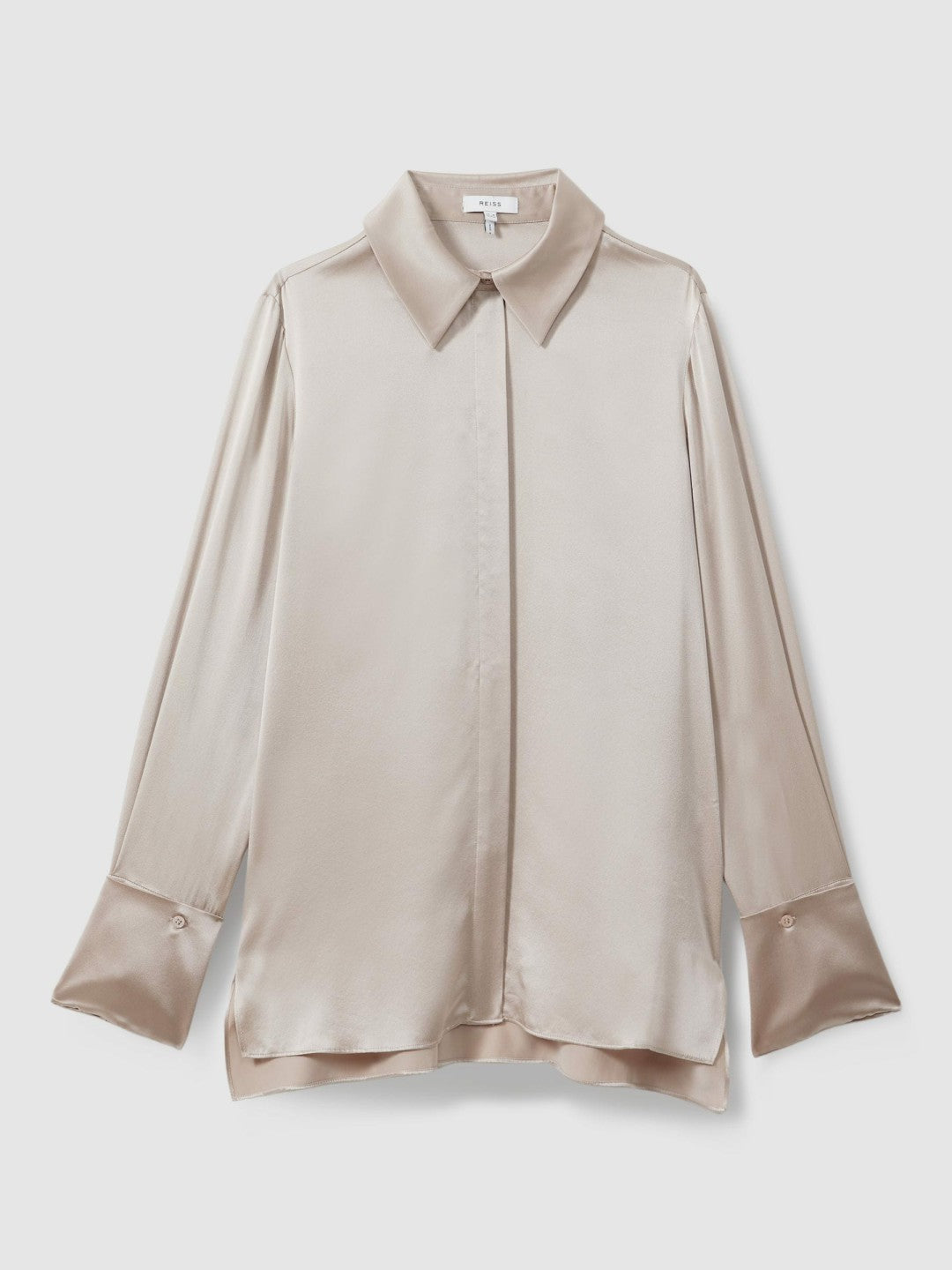 Reiss Popular Choice - Silk Double-Cuff Button-Through Shirt in Champagne