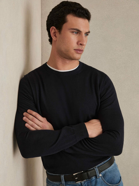 Reiss Offer - Merino Wool Crew Neck Jumper in Navy