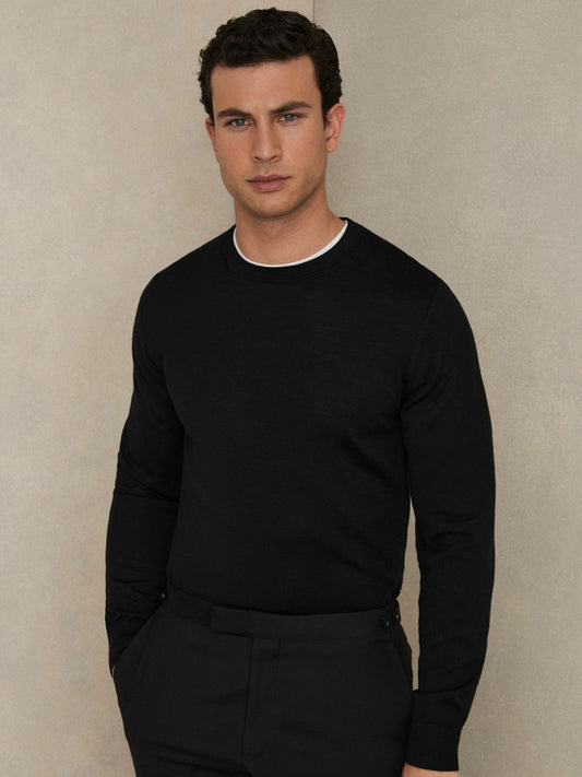 Reiss Sale - Merino Wool Crew Neck Jumper in Black