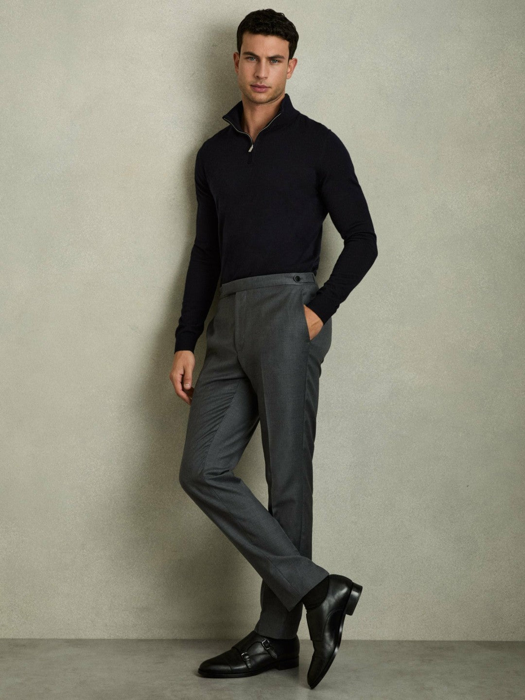 Reiss Sale - Merino Wool Half-Zip Jumper in Navy